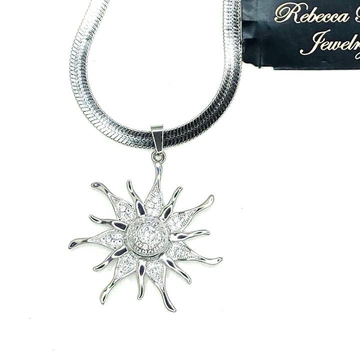 Rebecca Ray Jewelry - Wholesale Pendant/Charm Necklace - Gold Herringbone Necklace with Crystal Sun Celestial Pendant3