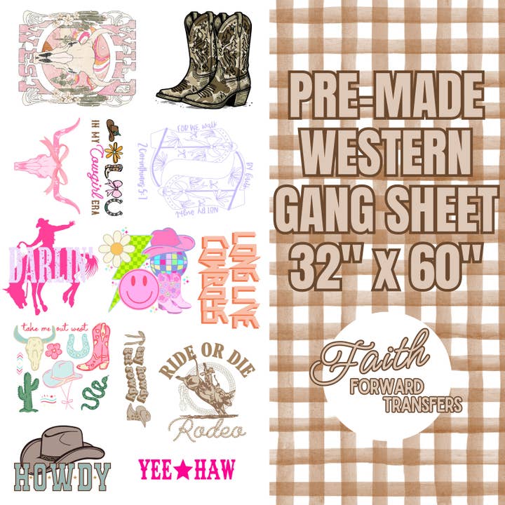 Premade Western Gang Sheet for wholesale by Faith Forward Transfers