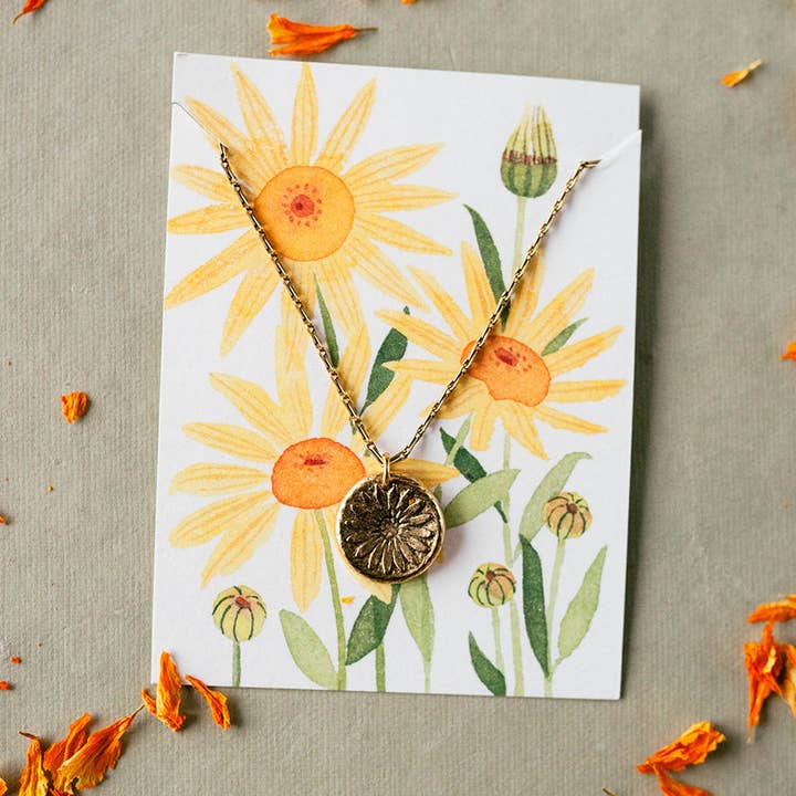 In the Garden | Antique Button Sunflower Necklace for wholesale by Bella Vita Jewelry