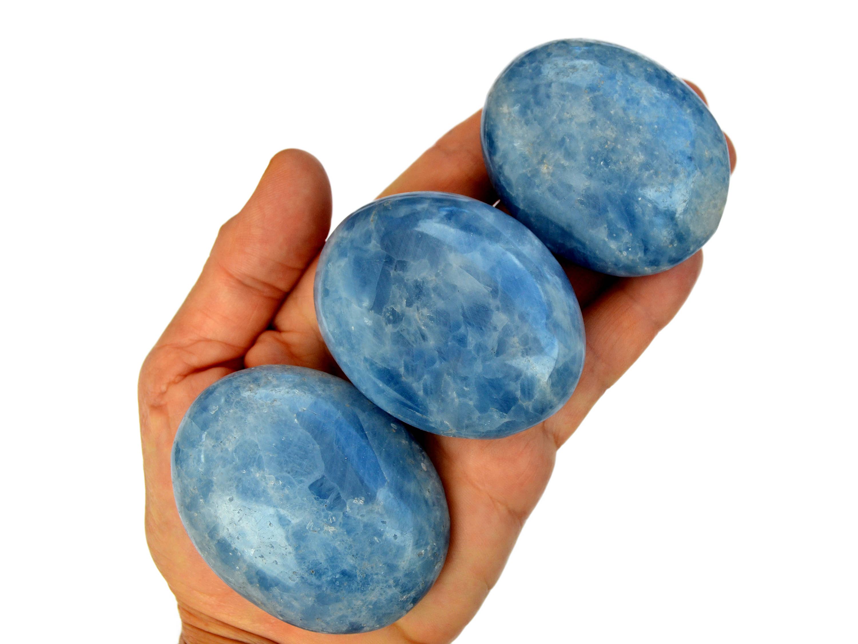 Kaia & Crystals - Wholesale Spiritual Stone/Crystal - Blue Calcite Palm Stone (9-12 Pcs) -  (55mm - 70mm) 1 kg Lot6