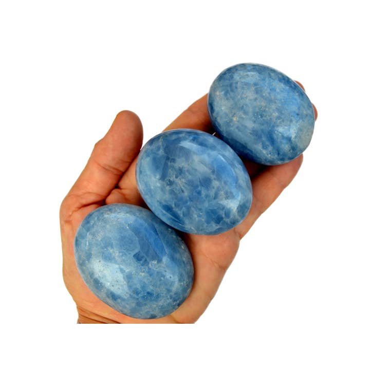 Kaia & Crystals - Wholesale Spiritual Stone/Crystal - Blue Calcite Palm Stone (9-12 Pcs) - (55mm - 70mm) 1 kg Lot6