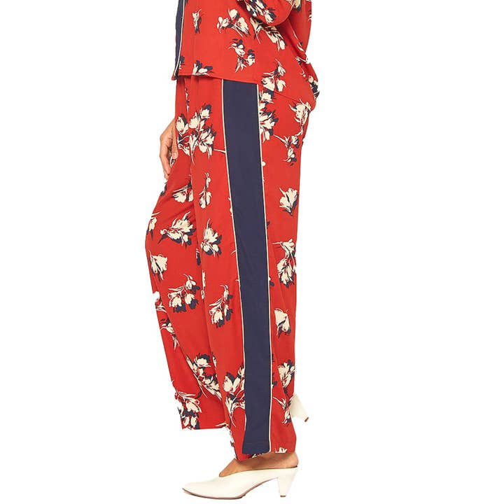 Pleione Floral Navy Contras Palazzo Pants for wholesale on Faire3