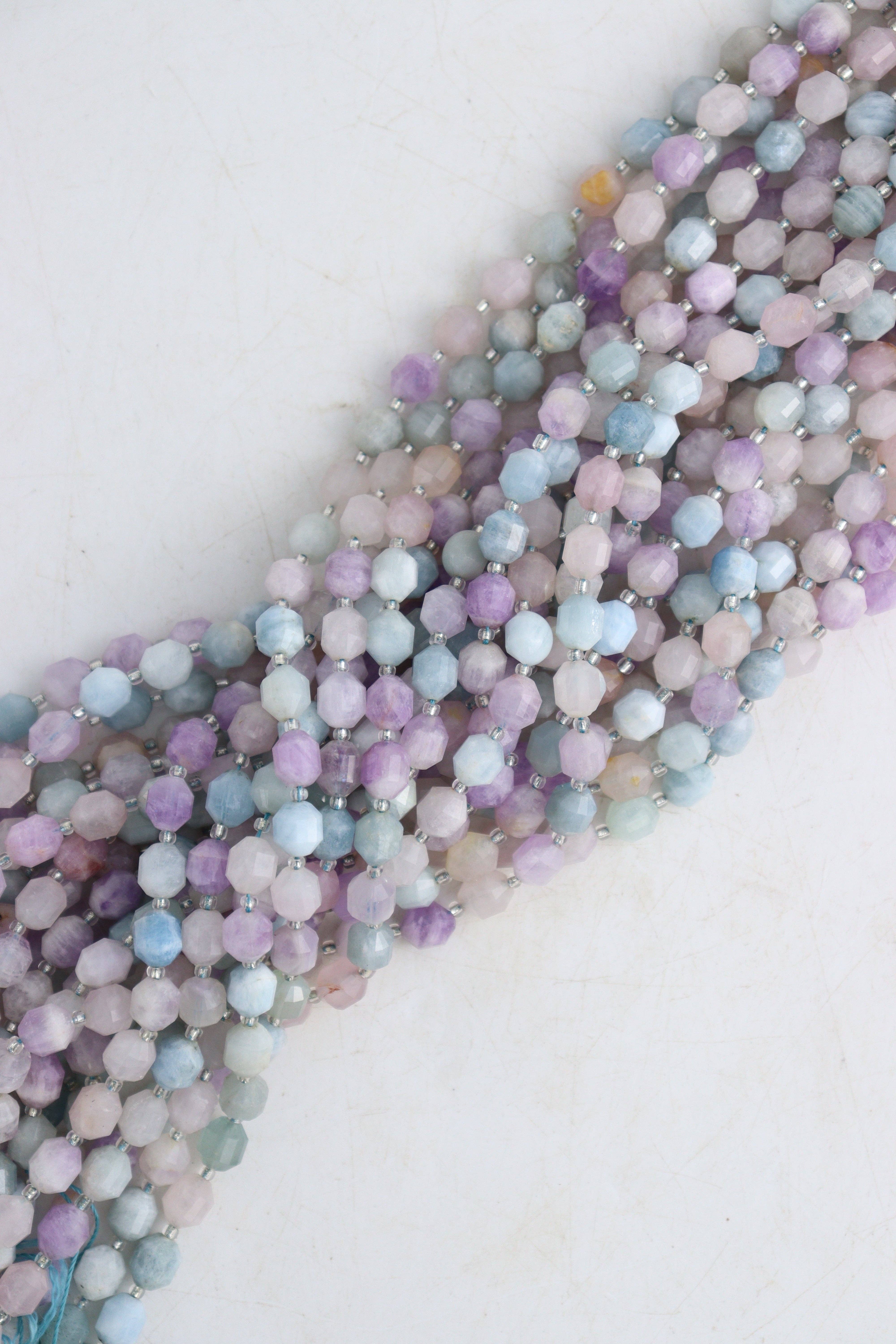 Mi Esperanza Minerals - Wholesale Beads - Amethyst+Aquamarine+Rose Quartz 10mm Faceted Beads with Clear Spacers0