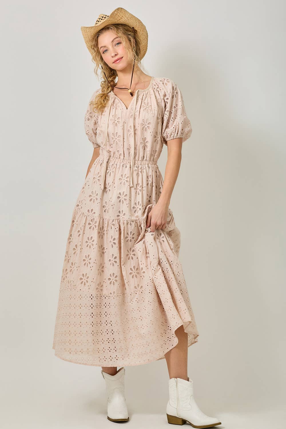 Mystree - Wholesale Dress - Women's - 61037 Puff Sleeve Tiered Eyelet Dress16