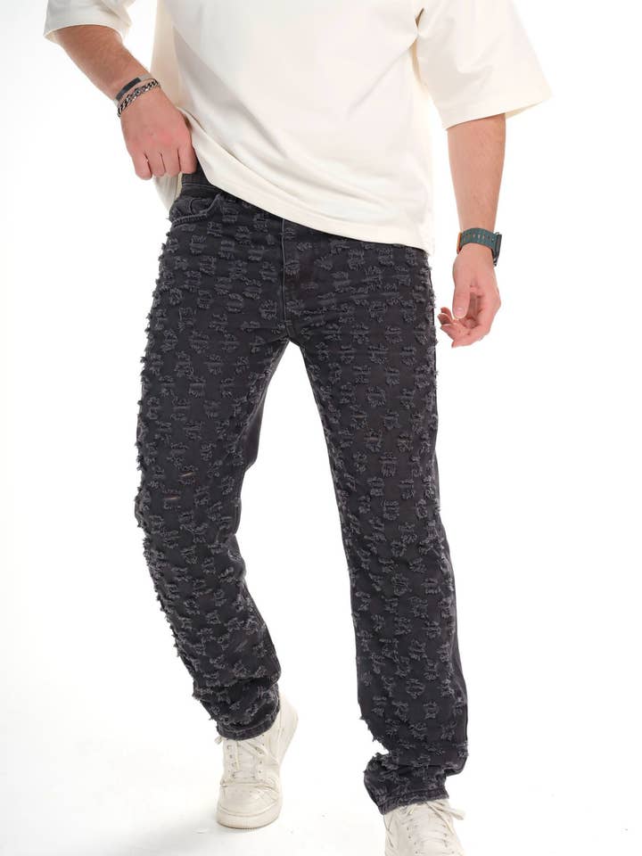 Baggy Laser-Melted Denim Jeans with Intermittent Detailing for wholesale by PremiumDenim