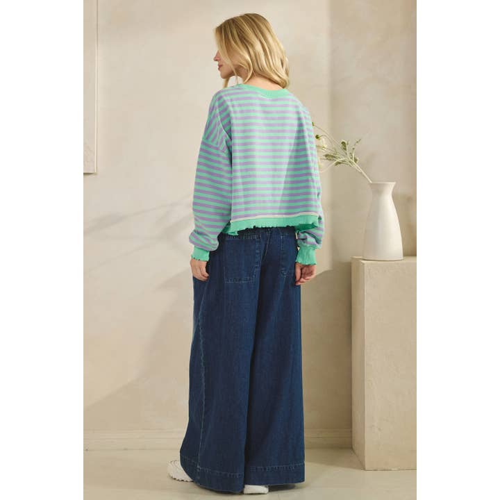 Veveret - Wholesale Tunic - Women's - Cropped Striped French Terry Top15