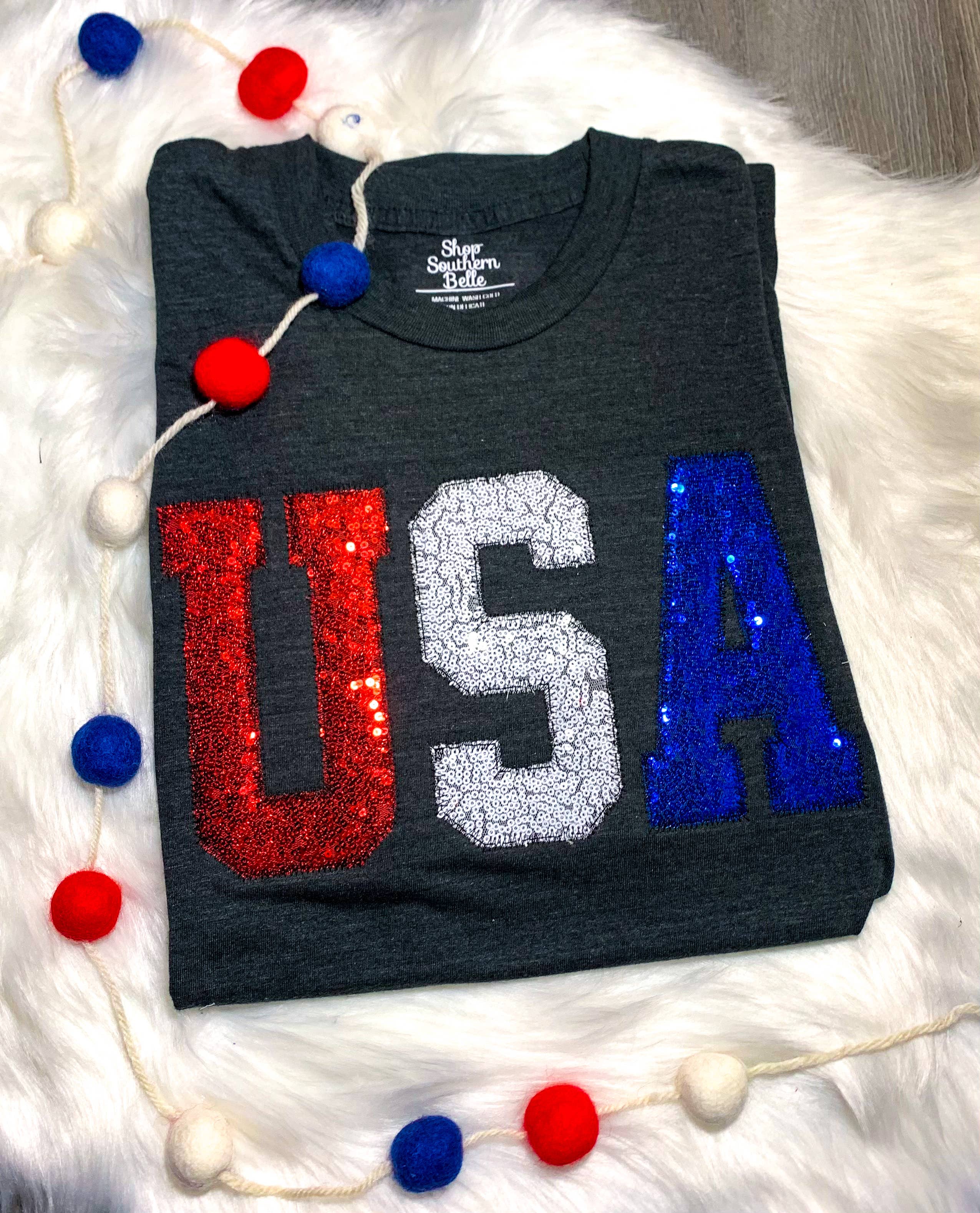 Shop Southern Belle - Wholesale T-Shirt - Women's - USA Patriotic 4th of July Handmade Short Sleeve1