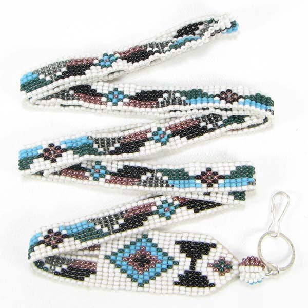 Porte-badge en perles de verre bleu noir blanc fait main pour la vente par BEADS CORNER