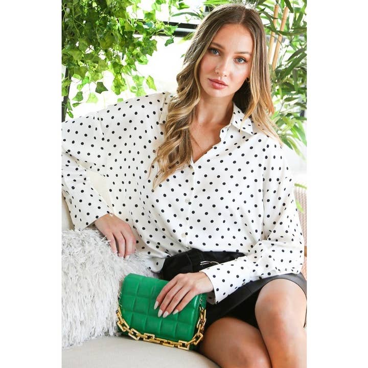 Women Long Sleeve Dotted Satin Blouse for wholesale by Upmost