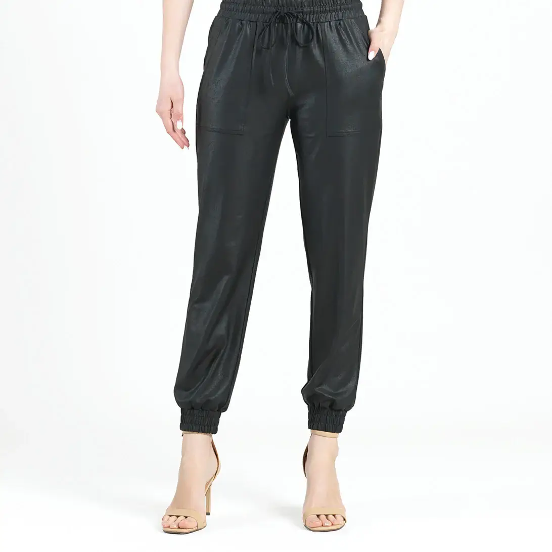 Black PT44L - Liquid Leather ™ Drawstring Jogger Pant for wholesale on Faire0