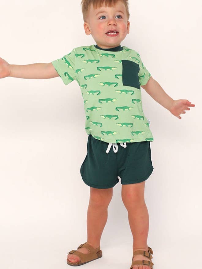 Southern Slumber - Wholesale Top & Short Set - Kids - Light Green Alligator Bamboo Varsity Short Set - T-shirt & Shorts