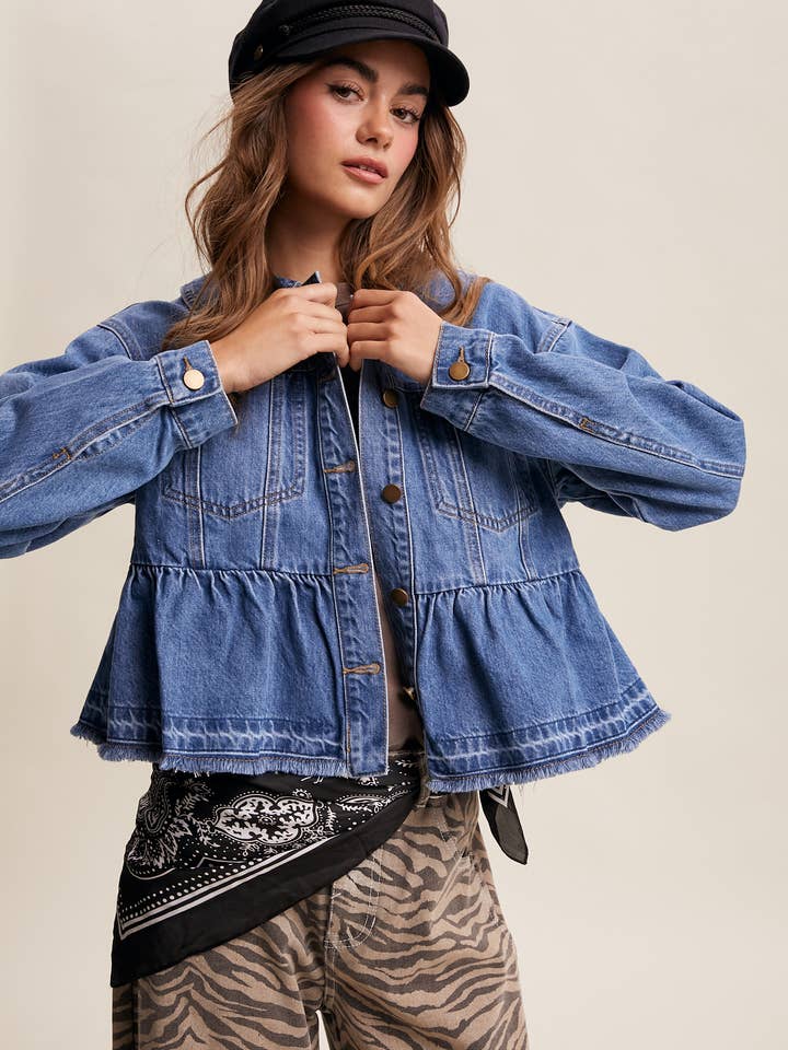 Peplumkant Denimjakke LJ0266 for engroshandel hos Listicle