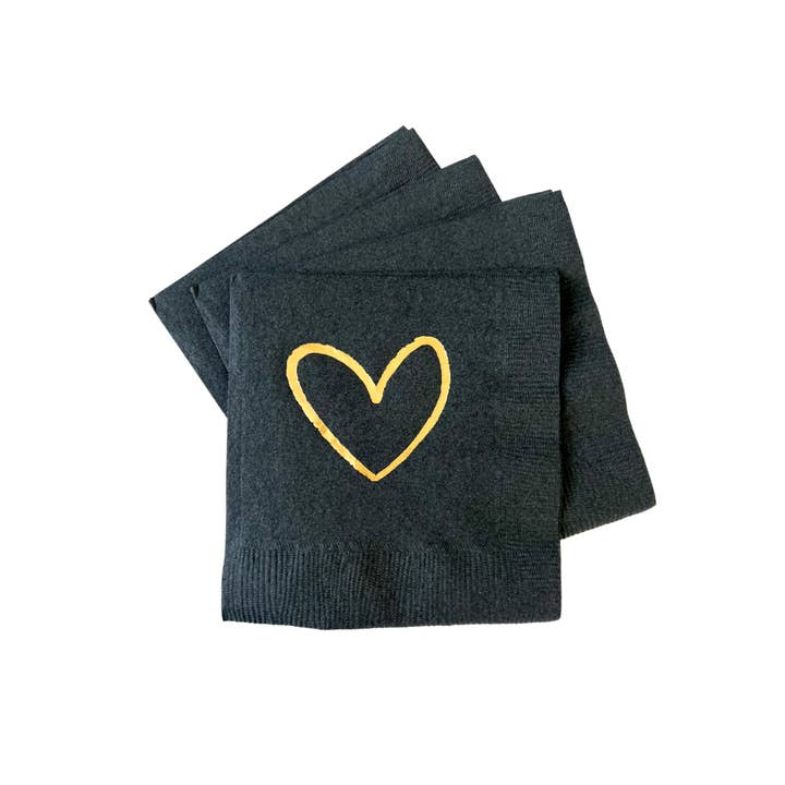 Black and Gold Heart Napkin | Wedding Napkin | Bachelorette for wholesale by Sprinkles & Confetti Party Supplies