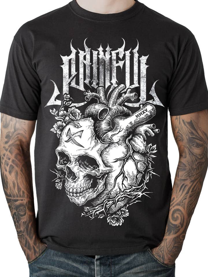 T-Shirt Schädel Herz für den Großhandel von Painful Clothing