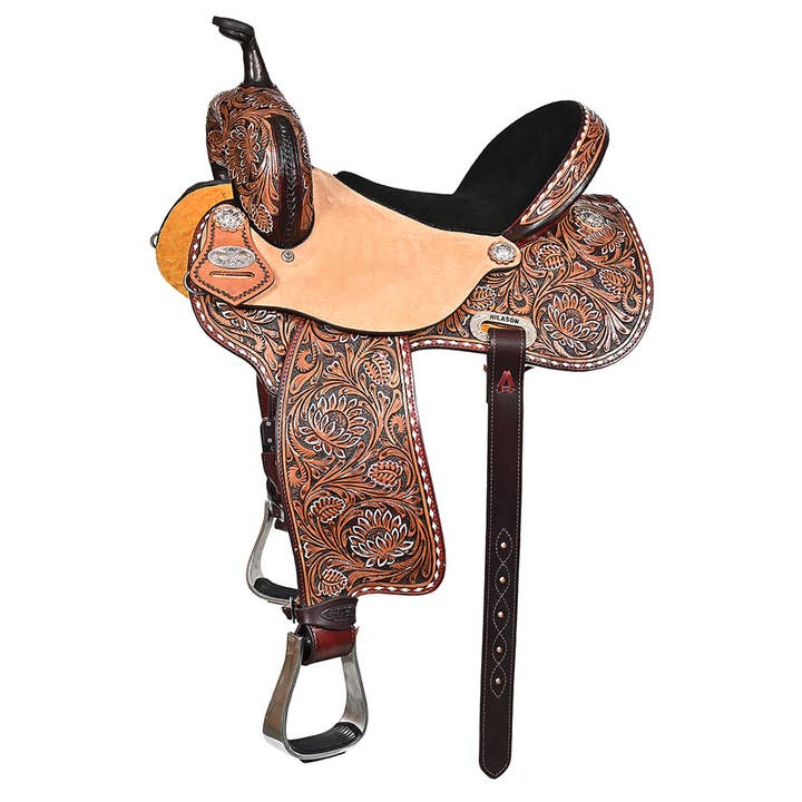 Selle en cuir américain avec arçon en bois pour course de barils Hilason Western. pour la vente par HILASON