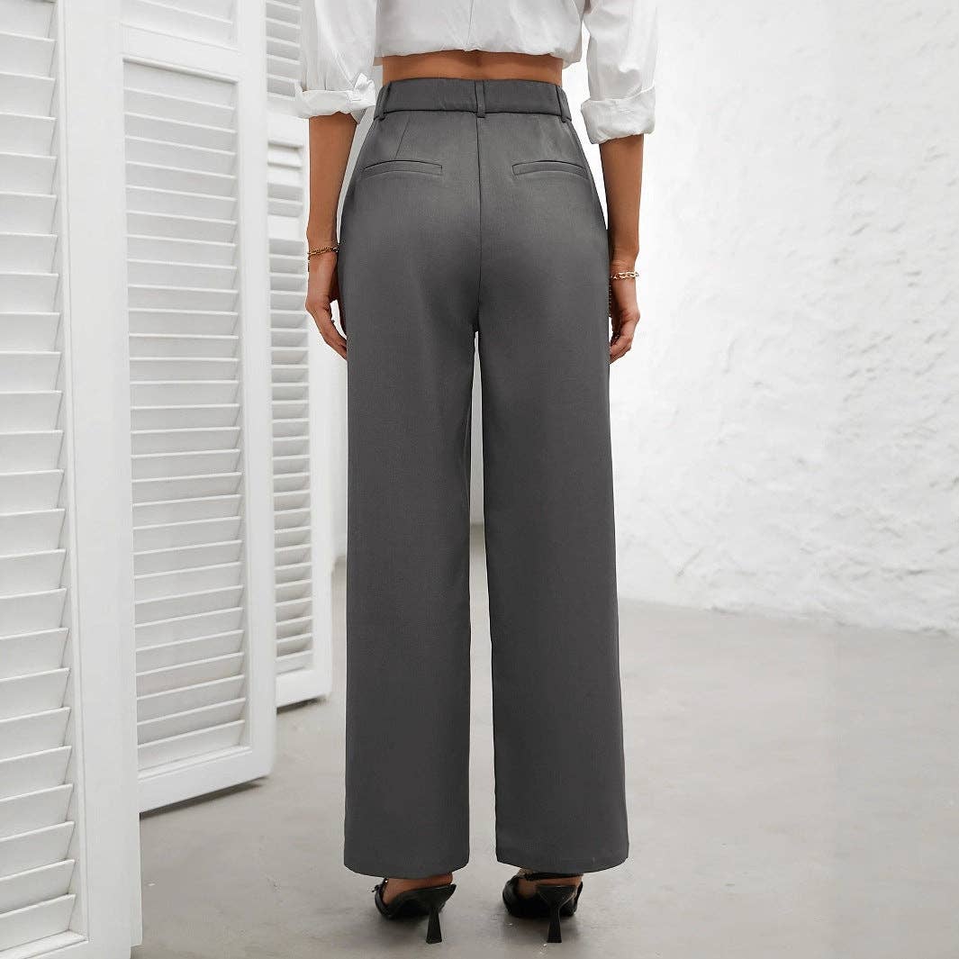 Grå Solid högmidjade raka byxor dam grå N5A488 för wholesale på Faire1