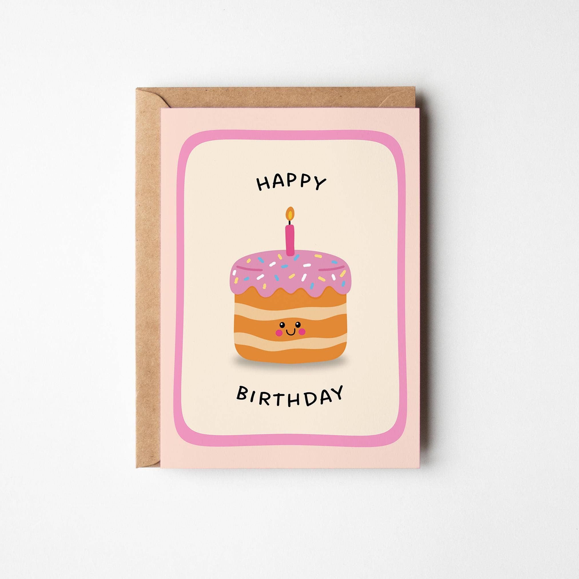 PulpKo - Wholesale Birthday Card - Happy Birthday Pink Cake, Hand-drawn Greeting Card for Birthday0