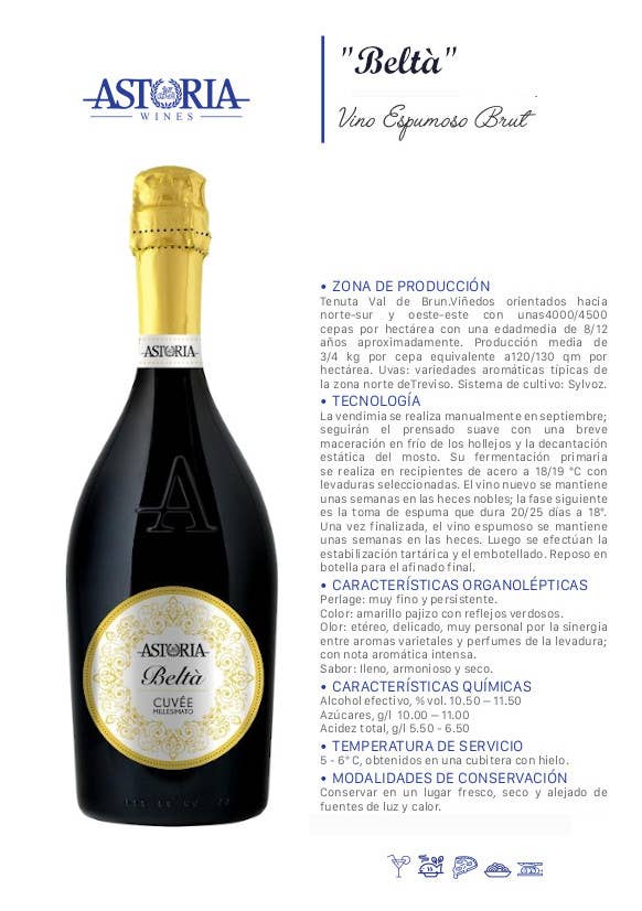 Metina SAS - Vente Champagnes/vins pétillants - Vin mousseux Brut Millesimato « Beltà » Astoria 0,75 litre4
