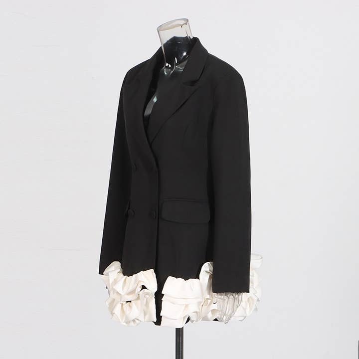 Productseeker - Wholesale Blazer - Women's - DR803Y Elegant Ruffle Hem Contrast Stitching Suit Dress2