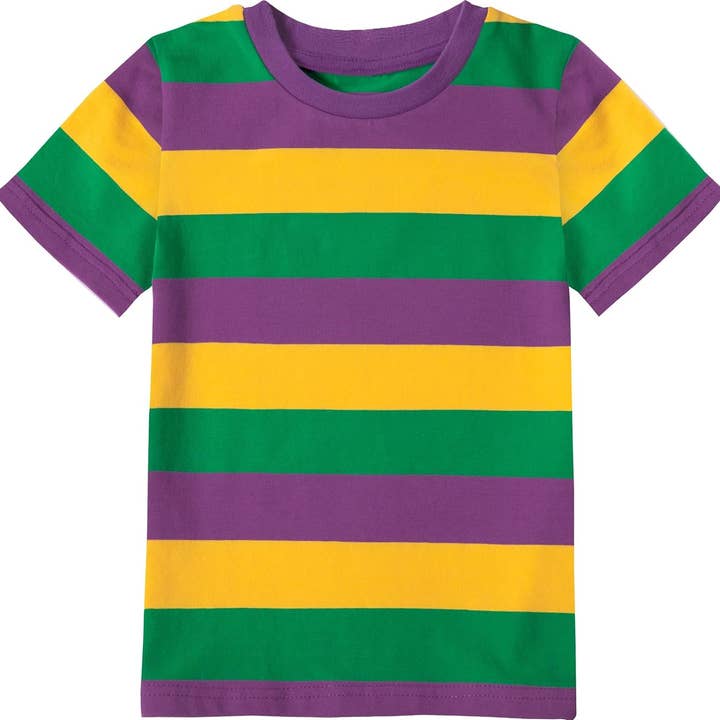 Chemise à col rond MG pour adulte (rayures horizontales, SS) # 106 pour la vente par KAPLIN INC dba mardigrasbazaar