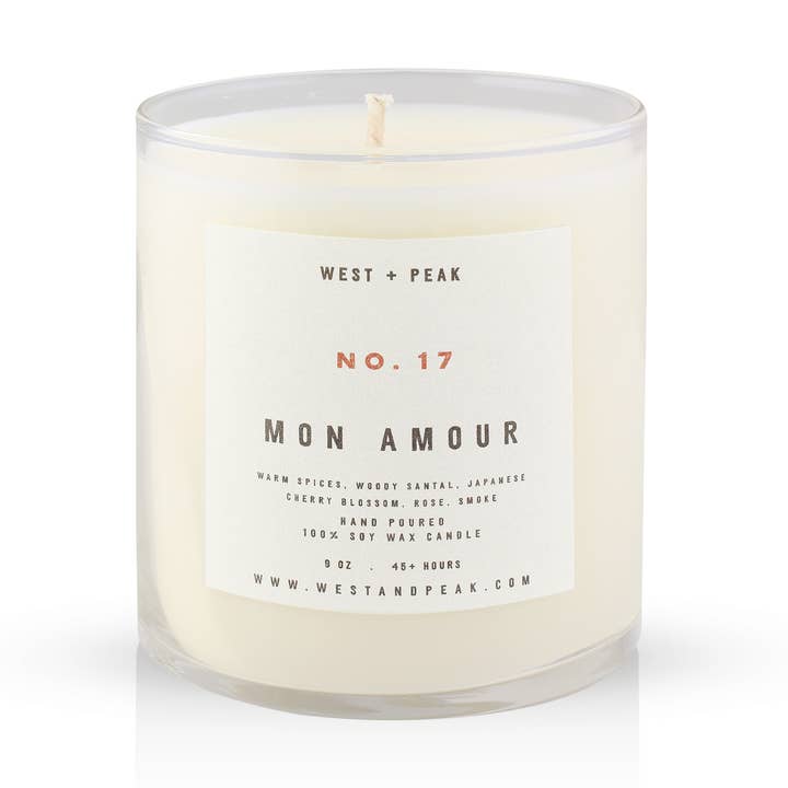 Mon Amour - 9 oz Glass Candle for wholesale by West + Peak