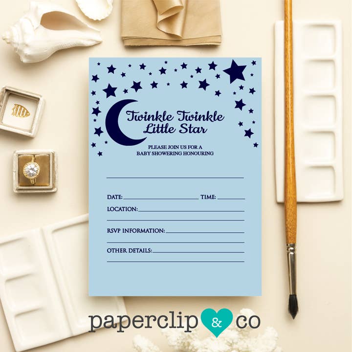Twinkle Twinkle Lille Stjerne Baby Shower Boy Invitation Sæt for engroshandel hos Paperclip & Co