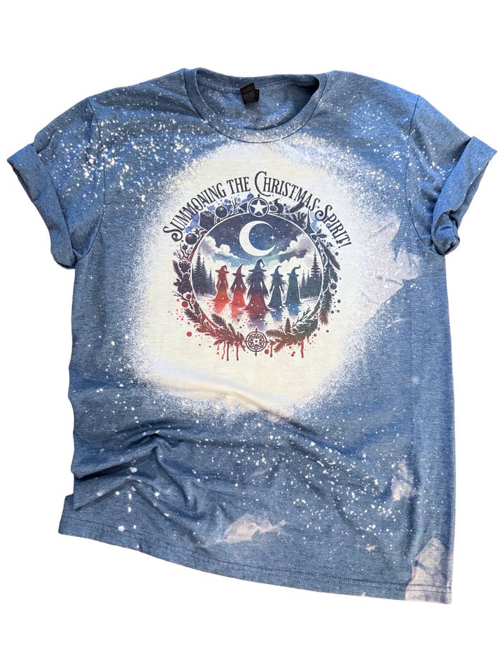 Summoning the Christmas Spirit – Witchy Holiday Bleached Tee for wholesale by Pick Your Poison Tees LLC (Formerly Wandering Owl Designs)