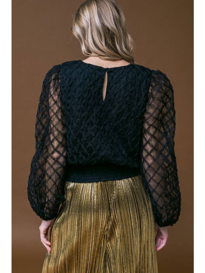 Black A solid textured woven top - IT12722 for wholesale on Faire2