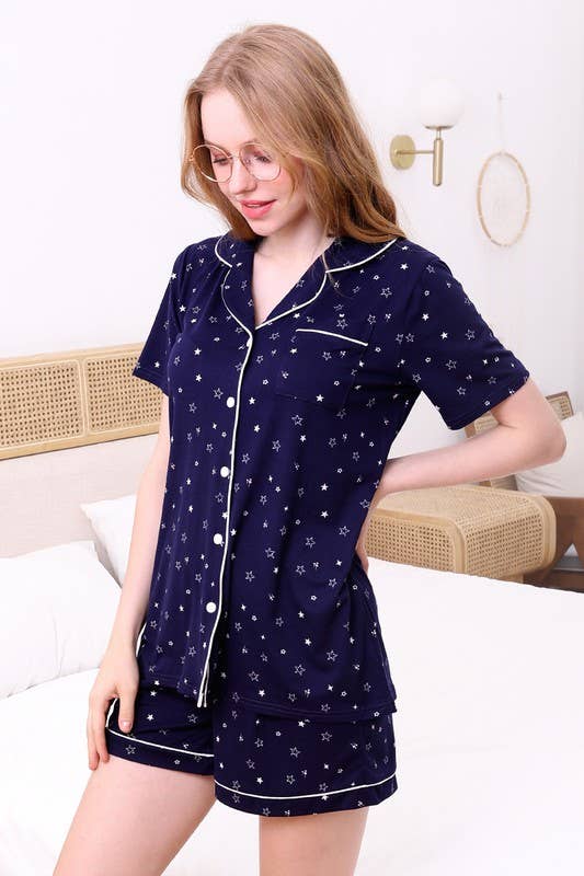 NINEXIS - Wholesale Sleepwear Set - Women's - CWSPJ002_SHORT SLEEVE NOTCH COLLAR PAJAMA SET0