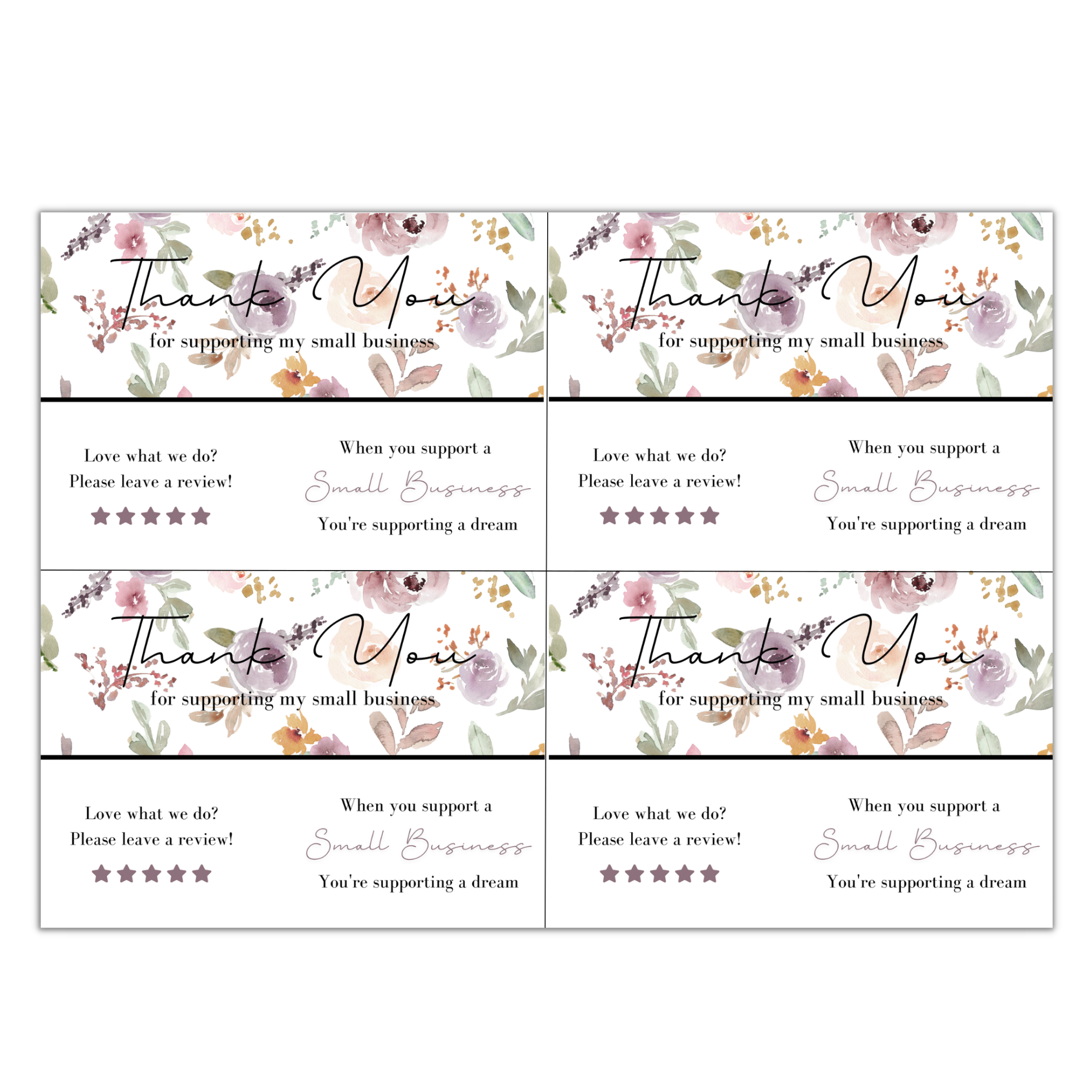 Small Biz Supplies - Wholesale Stationery/Notecard Set - Thank You Card Sheets1