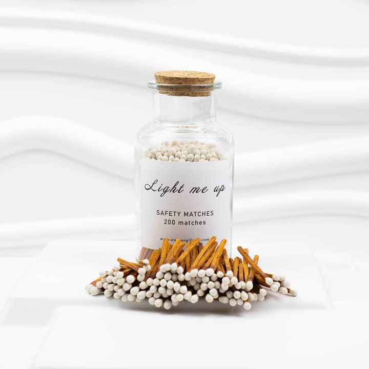 UniqueGiftsAG - Wholesale Matches - Glass Bottle Matches–200 pcs, 7.5 cm, Cinnamon+White Tips1