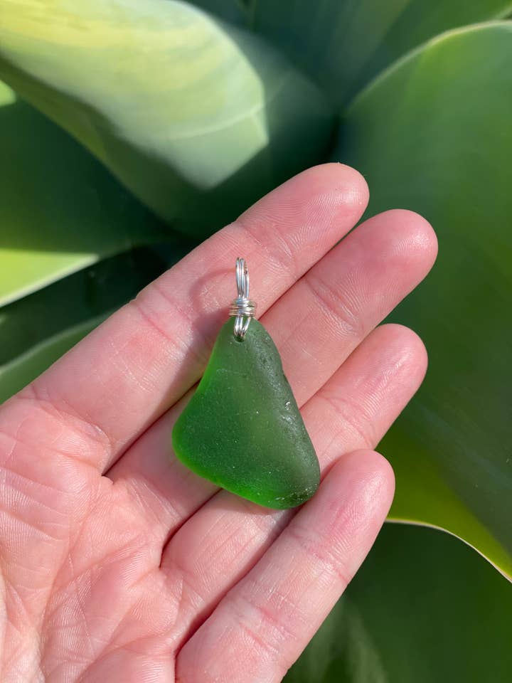 Genuine Kelly Green Sea Glass Pendant for wholesale by Seaside treasures