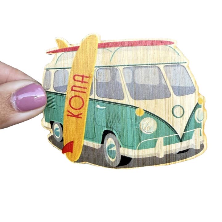 Teal V/W varevogn m/ surfbræt- KONA for engroshandel hos Bamboo Wood Stickers