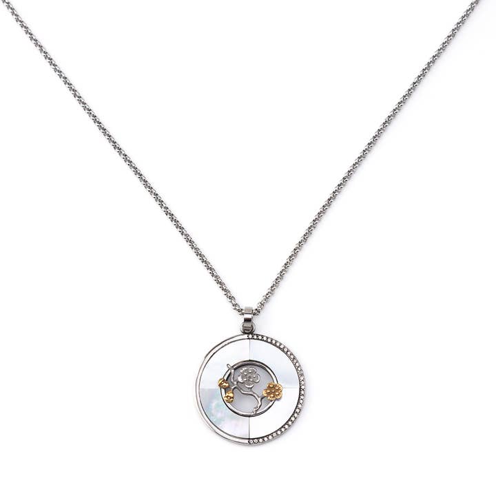 Long Steel Necklace with Roses GKN2301129 for wholesale by Shebiju