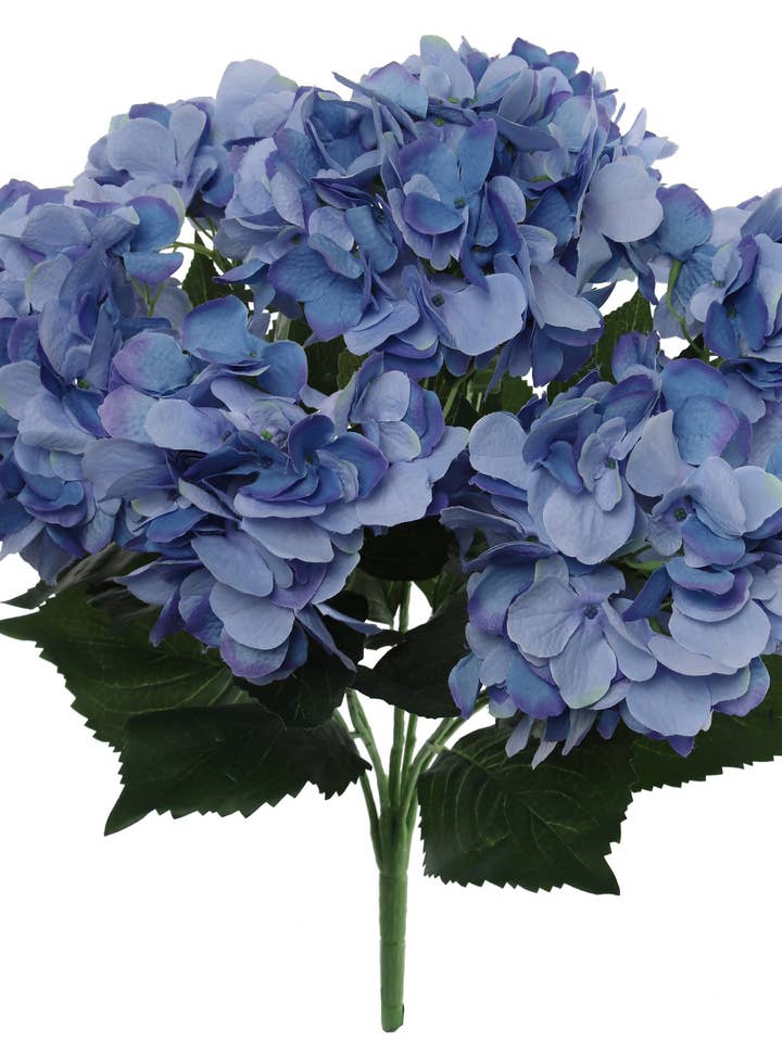 20” Uv Midnight Blue Hydrangea Bush - 7 Lifelike Flowers for wholesale by Larksilk
