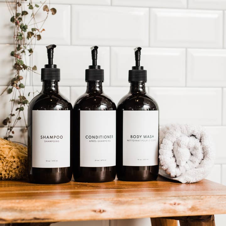 The Little Spruce Home - Wholesale Soap Dispenser - Set of 3 Shampoo, Conditioner, Body Wash Refillable Bottles2