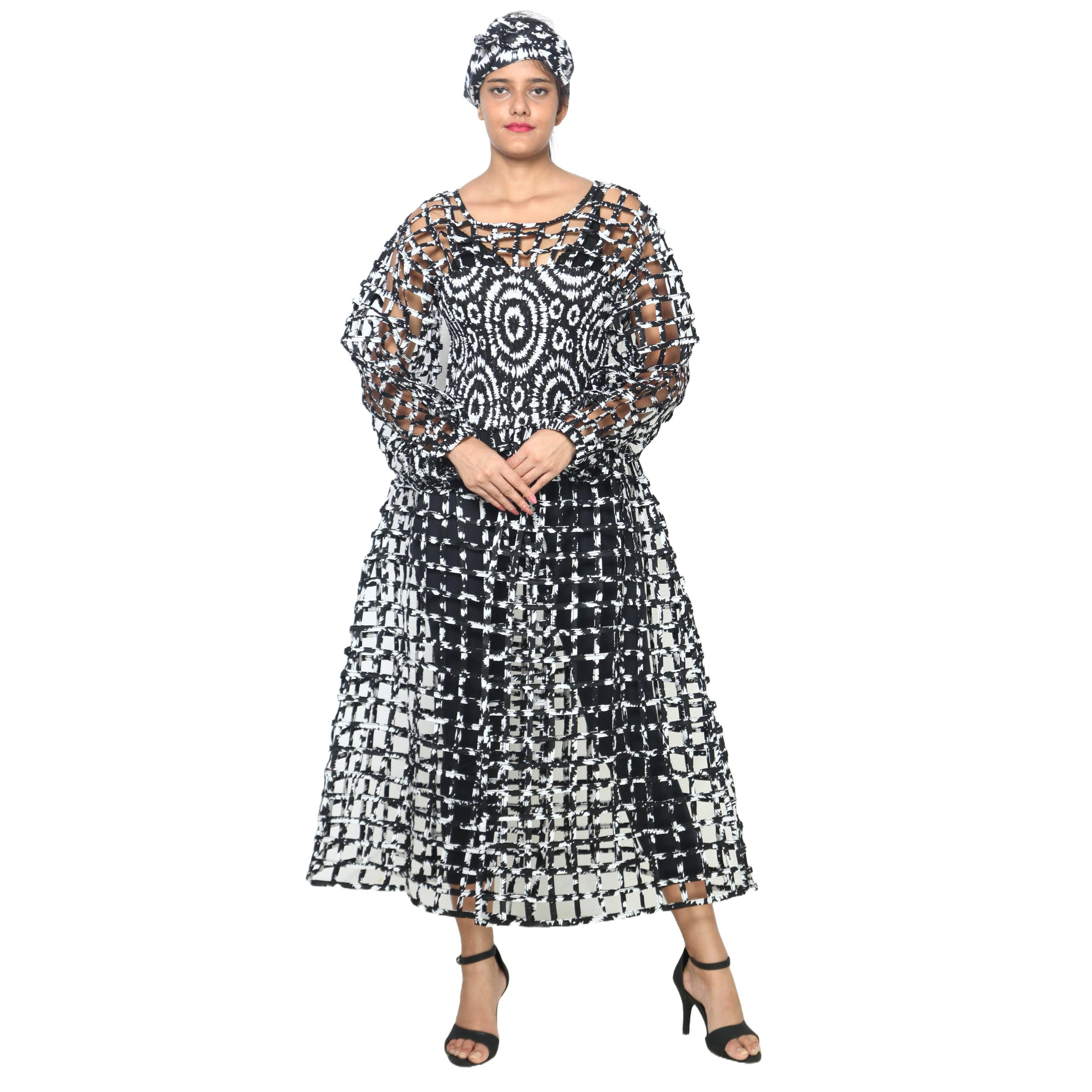 African Stars - Wholesale Dress - Women's - Women's Long Sleeve Smocked Bodice Cage Dress -- FI-ST12216