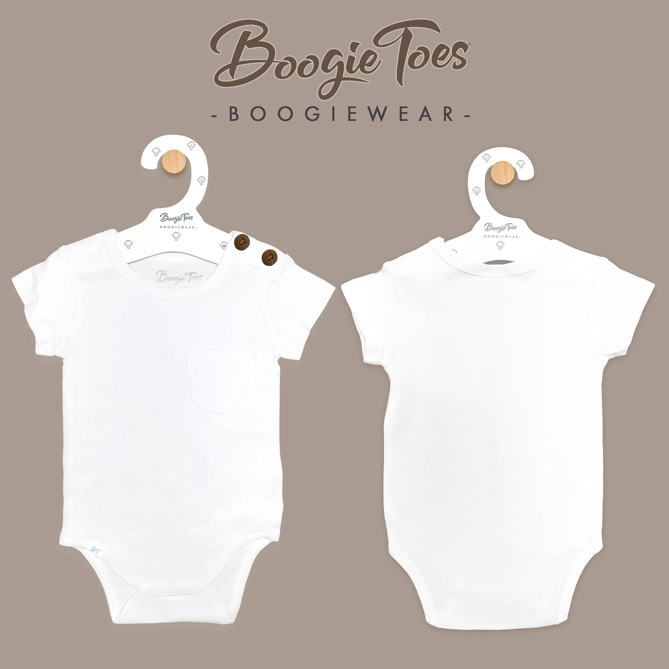 Baby Boogie Tees Bodysuits White with Dark Wood Button