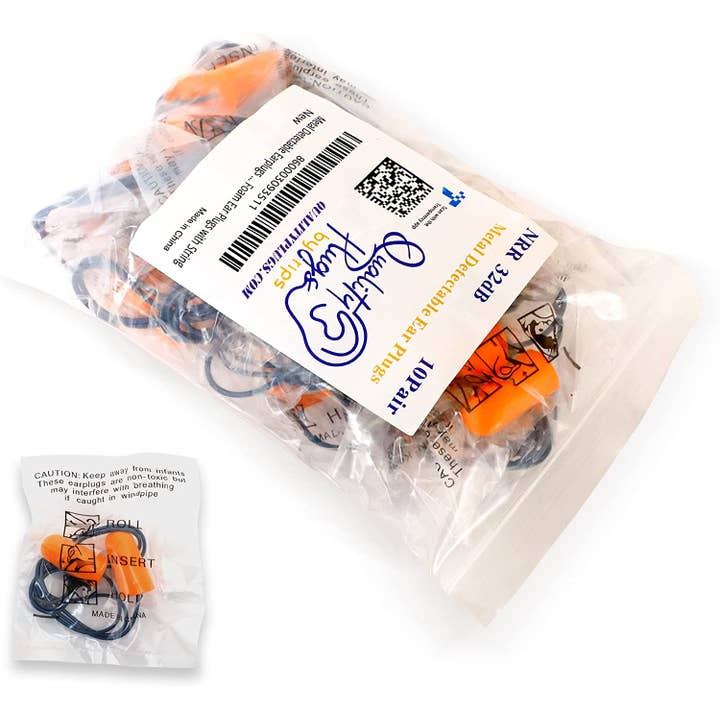 Quality Plugs - Wholesale Earplugs - Metal-Detectable Corded Foam Earplugs NRR: 32 dB