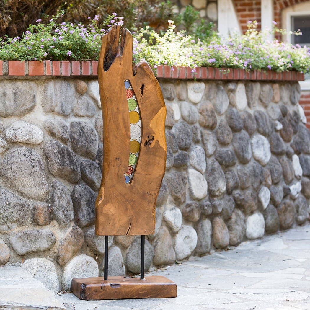 Garden Age Supply - Wholesale Decorative Tabletop Object - Stained Glass Art on Teak Slab Stand0