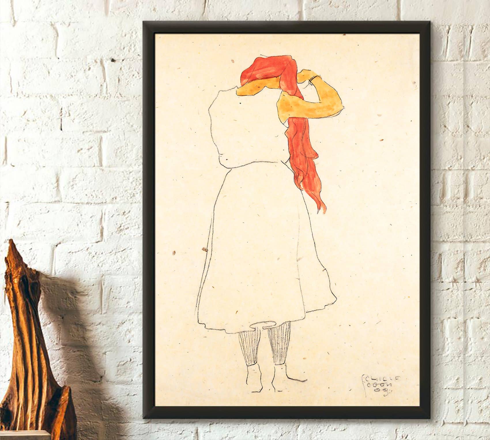Vintage Wall Graphics - Wholesale Poster - Egon Schiele Standing While Combing 1909 Wall Art Print0