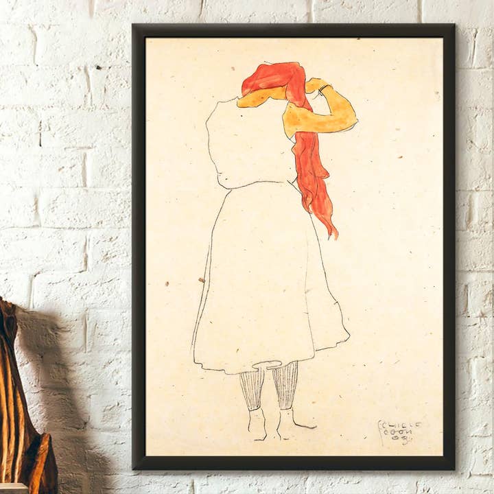 Vintage Wall Graphics - Wholesale Poster - Egon Schiele Standing While Combing 1909 Wall Art Print