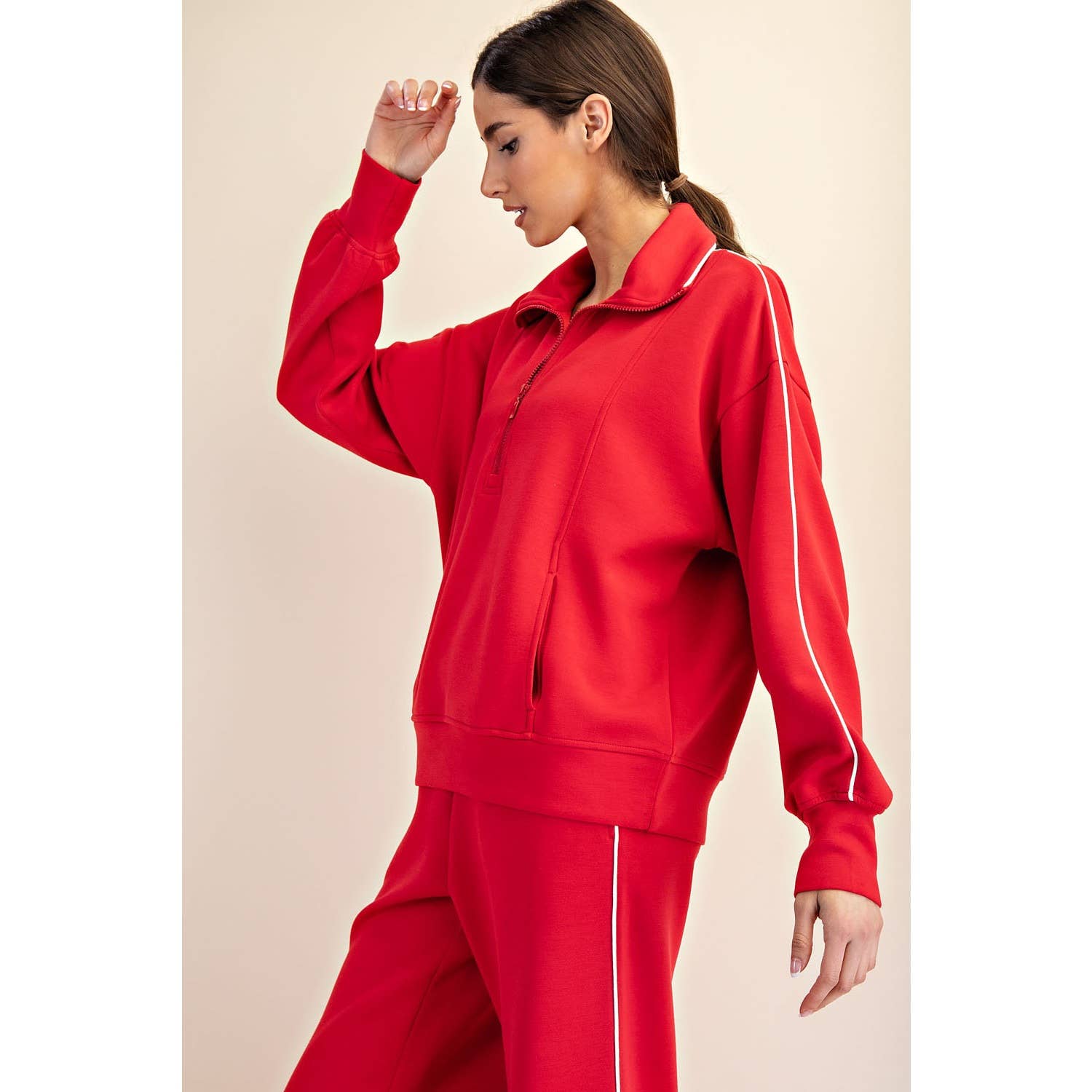 Rae Mode - Vendita all'ingrosso Felpa - Donna - PULLOVER CON ZIP A QUARTO E TUBAZIONI SCUBA MODALE10