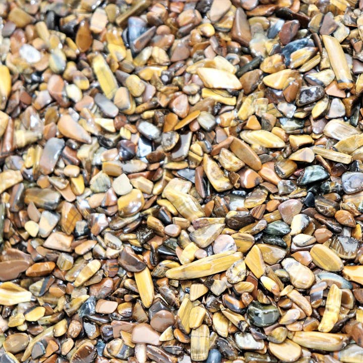Extra small tiger eye crystal chips 500g for wholesale by Distinction Crystals