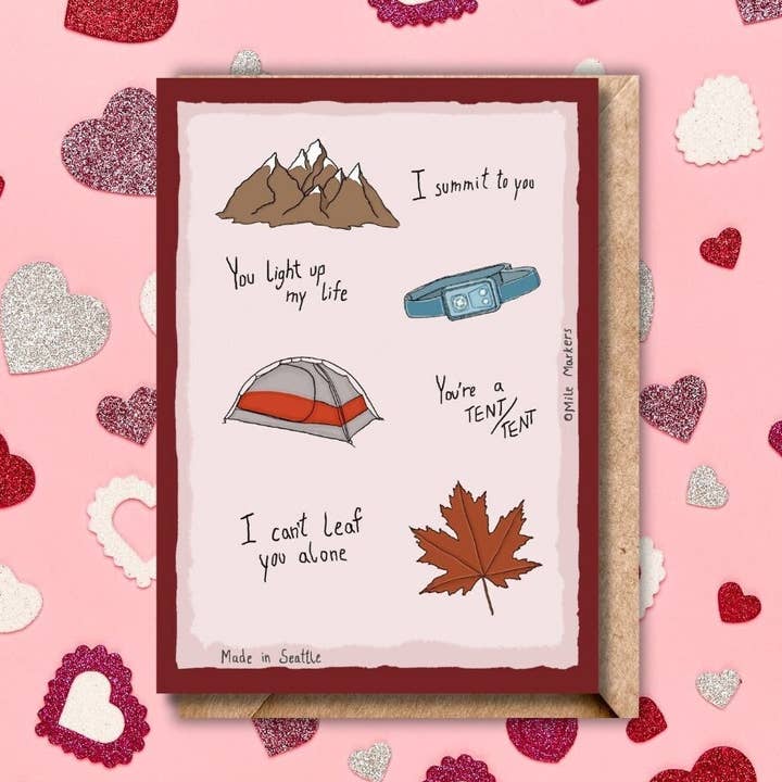 Biglietto di San Valentino|Biglietto di auguri escursionisti|Biglietto di auguri|Hike Love per la vendita all'ingrosso da parte di Mile Markers