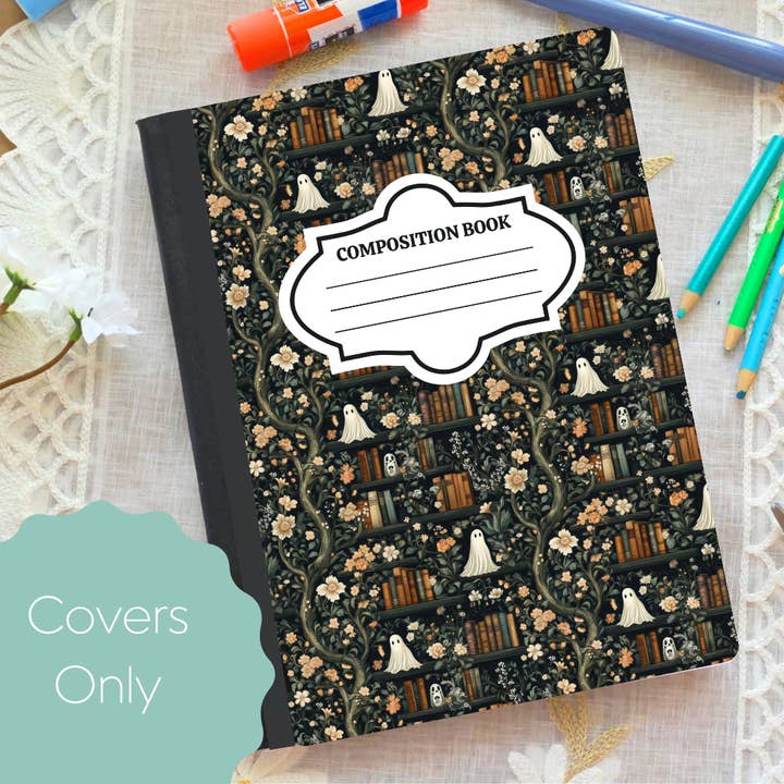 Spøgelsesbibliotek-Kompositionsnotesbogsomslag for engroshandel hos Oily Graphic Creations