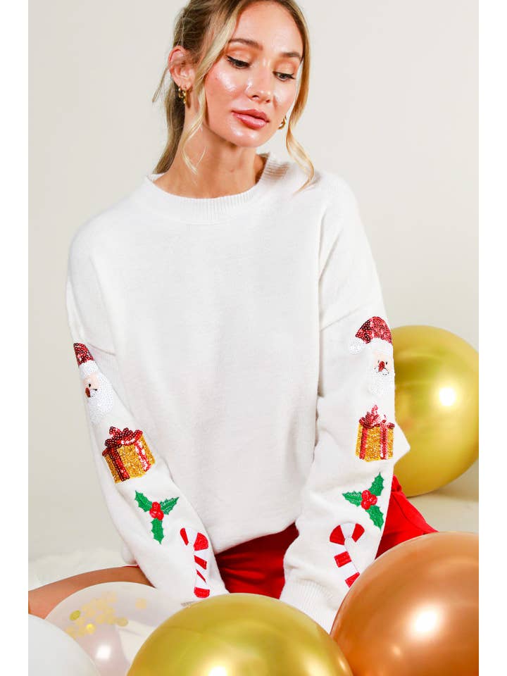 Vine & Love - Wholesale Knitted jumper – Women′s - Holiday Sequin Accent Crew Neck Knitted Sweater VT81743D16