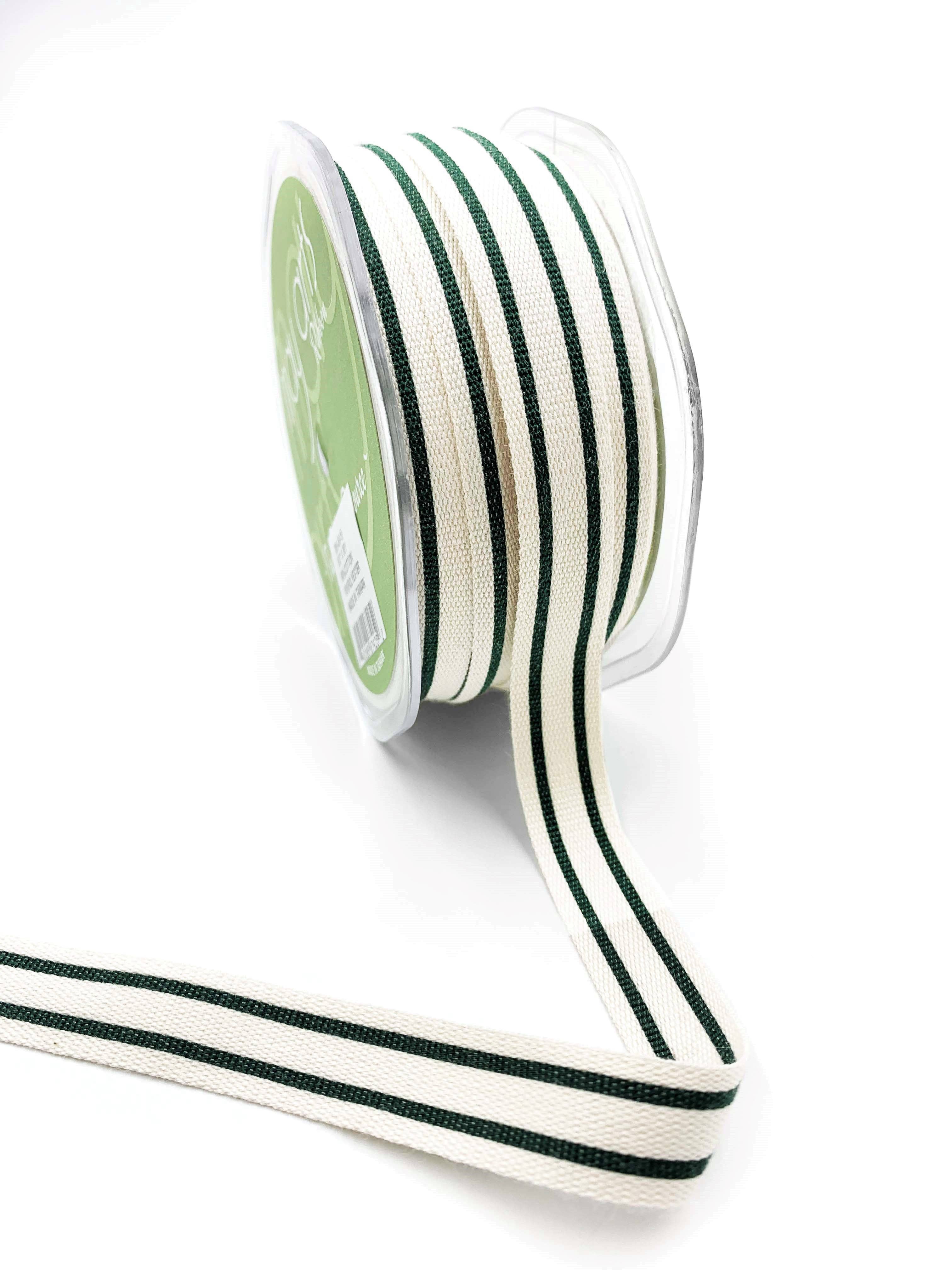 May Arts Ribbon - Wholesale Ribbon - Gift Wrapping - 5/8" Woven Cotton Dark Green Double Stripes Ribbon