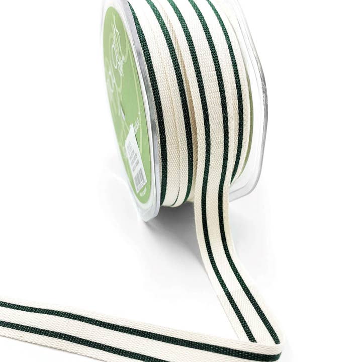 May Arts Ribbon - Wholesale Ribbon - Gift Wrapping - 5/8" Woven Cotton Dark Green Double Stripes Ribbon0
