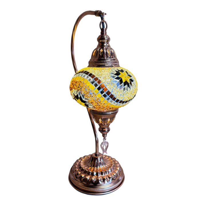 Import Corner - Wholesale Accent/Desk Lamp - 85595: 7" MOSAIC GOOSENECK LAMP - ROSE GOLD SQUARE BASE